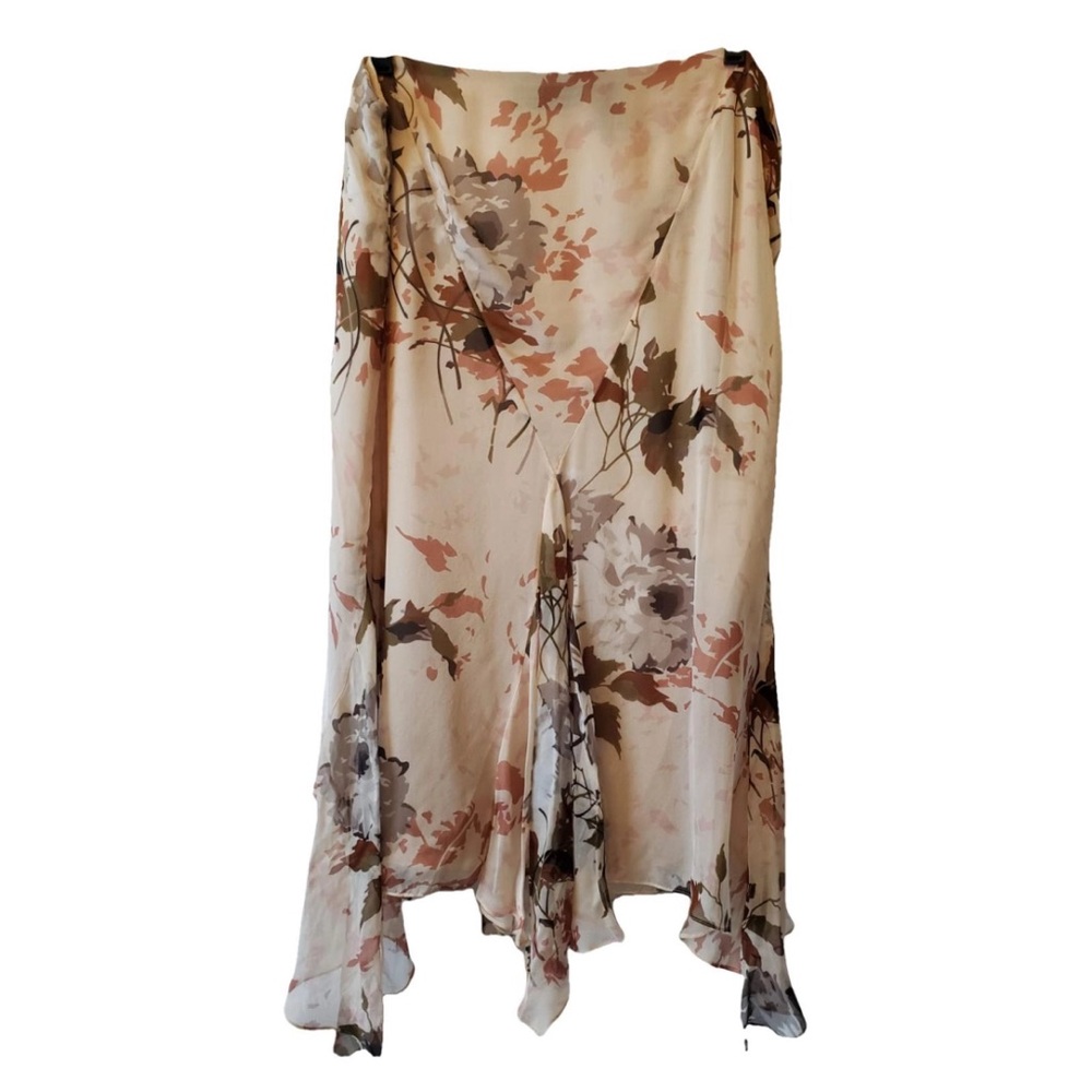 Dana Buchman - Cream and Beige Floral Silk Long Skirt (US 14P)